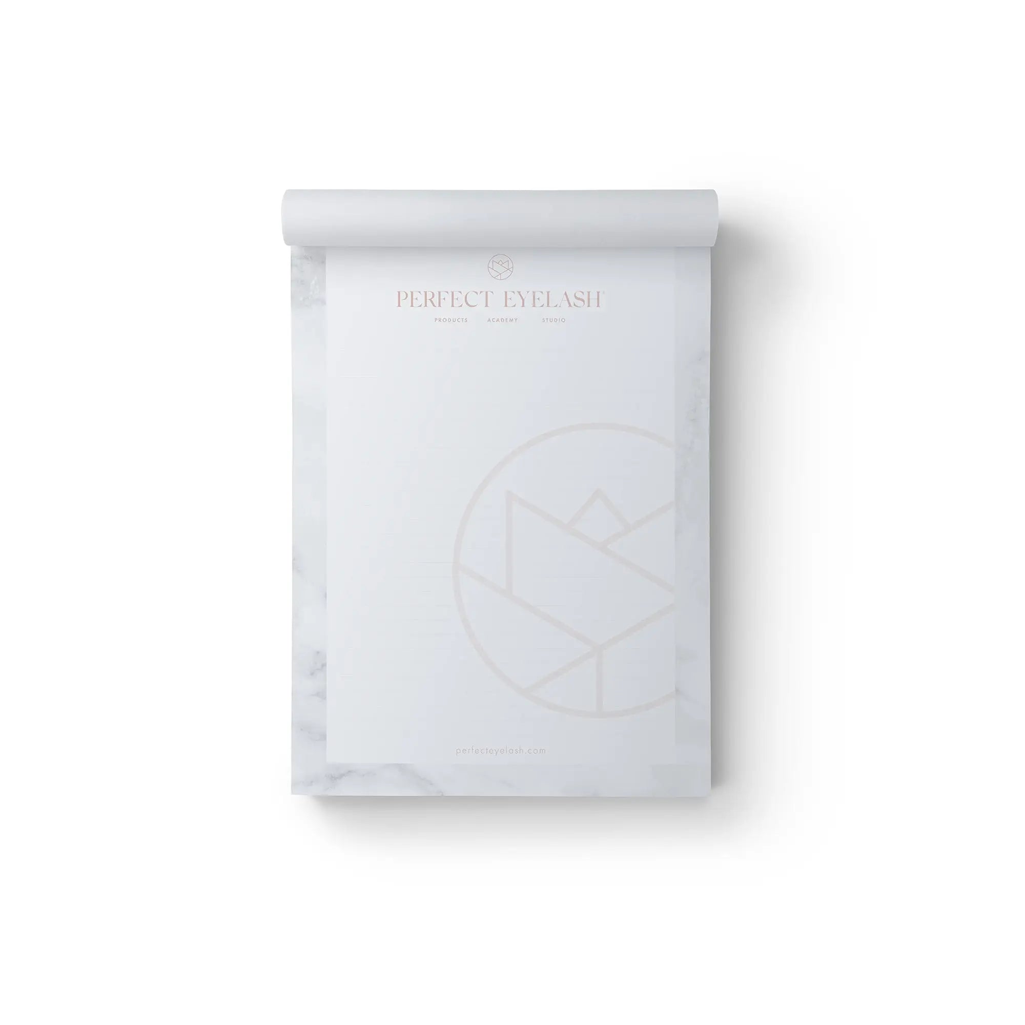A5 notepad with marble design, Perfect Eyelash branding, ideal for organized note-taking and reminders.