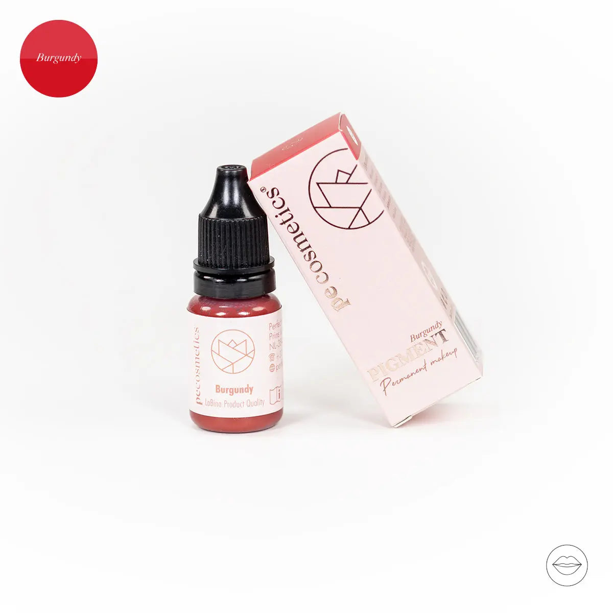 PE Cosmetics x Labina Burgundy Lip Pigment in bottle with package, ideal for professional lip treatments.